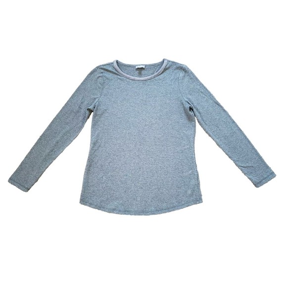 T By Talbots Long Sleeve Metallic Velvet Neck Top Shirt Silver-gray Size S - Picture 1 of 7